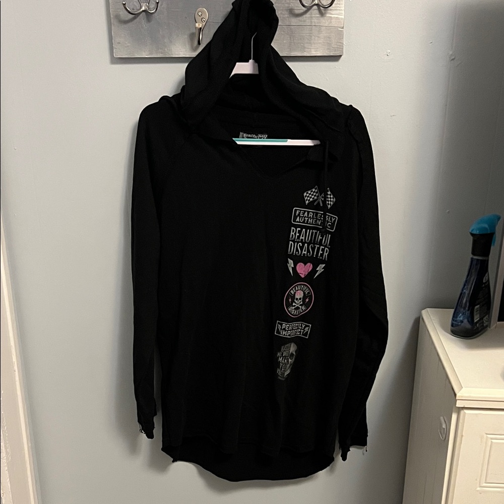 SOLD!! Beautiful Disaster Black Graphic Hoodie with Text Design